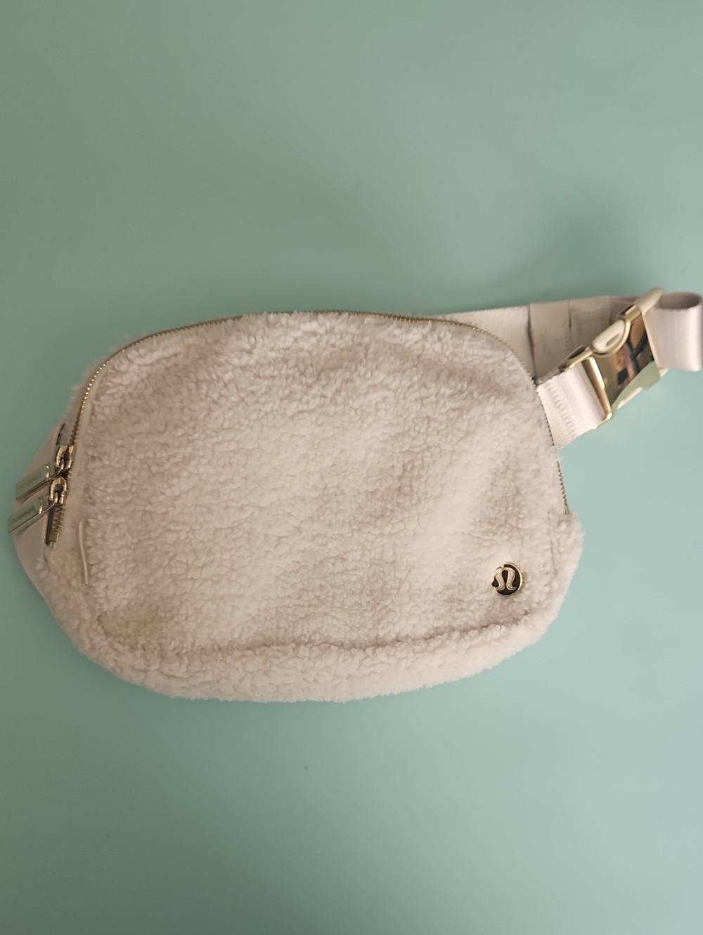 lululemon athletica Cream Faux Sherpa Crossbody Belt Bag with Gold Hardware